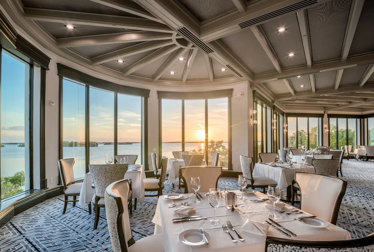 The Bay Club at sunset over Estero Bay